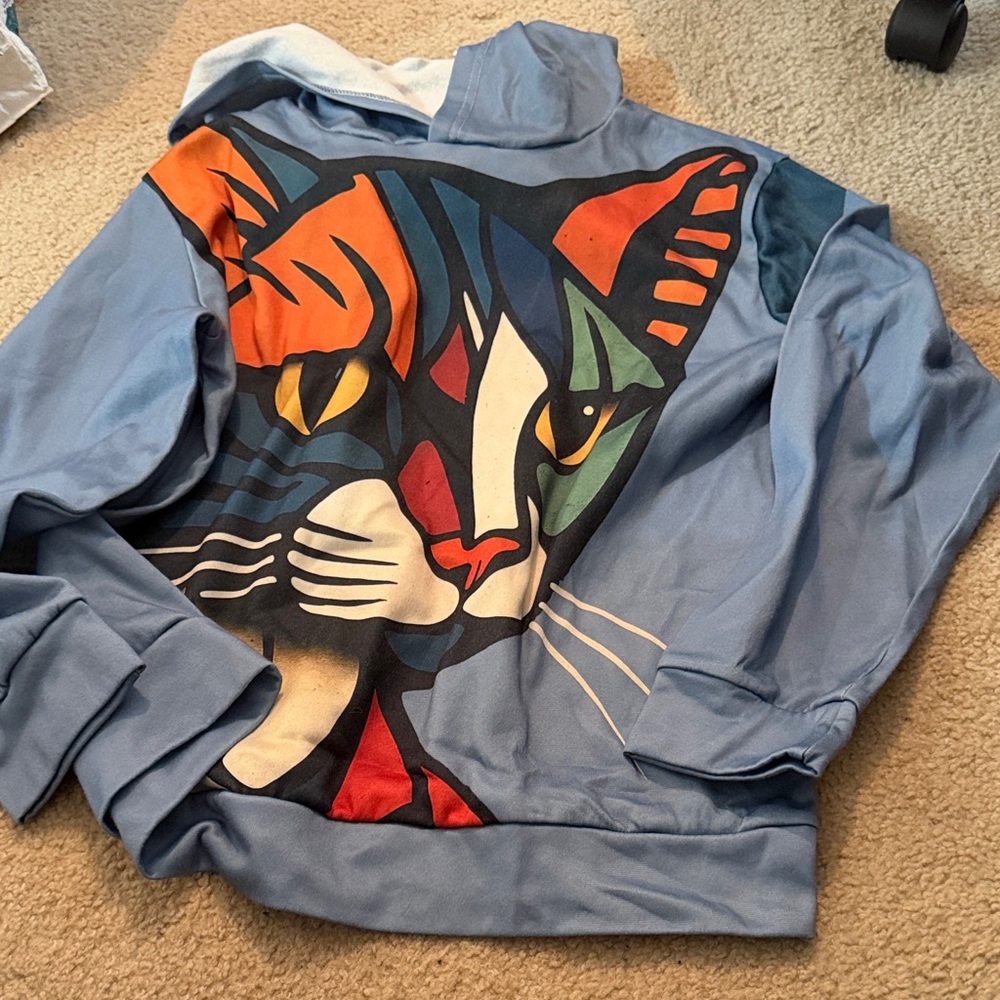 Colorful Cat Print Women's Crew Neck Sweater